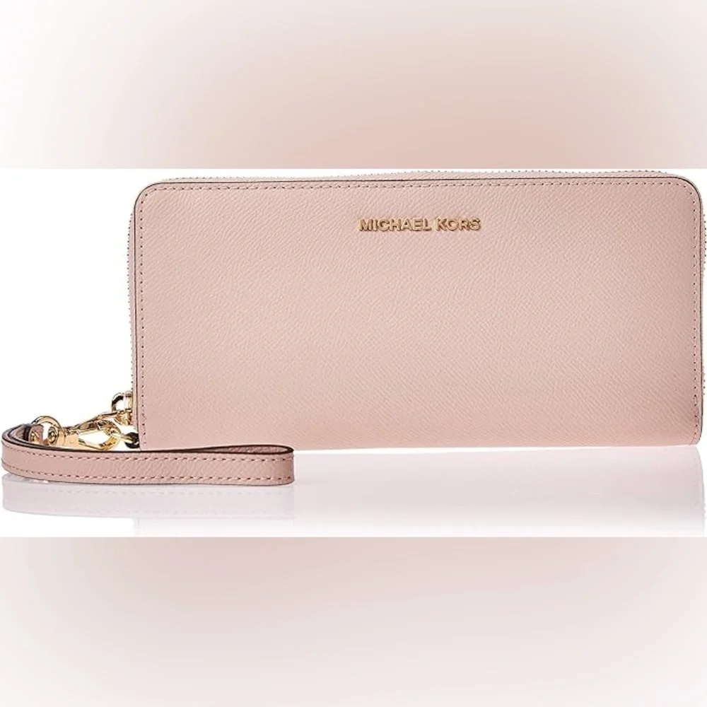 Michael Kors Jet Set Travel Large Phone Case Leather Wallet Wristlet Pink Blush